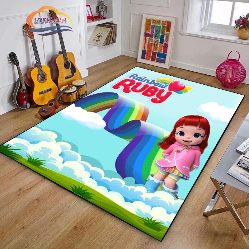 3D Printing Rainbow Ruby Series Carpet Lulu and Bear Cartoon Living Room Bedroom Non-slip Rug Soft Play Area Floor Mat Girl Gift