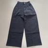 Women's Grey Retro Patchwork Wide-Leg Cotton Pants - Casual, Loose Fit