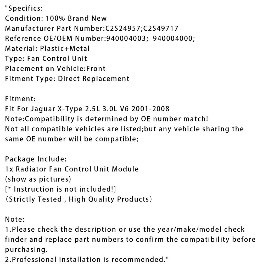 Modul de Control al Ventilatorului Radiatorului Pentru Jaguar X-Type 2.5L 3.0L V6 2001-2008 C2S24957