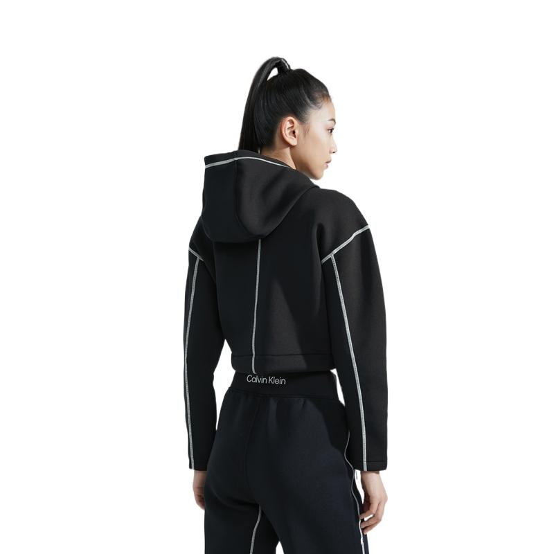 Calvin Klein Reflective Stripe Letter Print Hooded Pullover Sweatshirt Women Tops Space-Black 4WF3W325-001