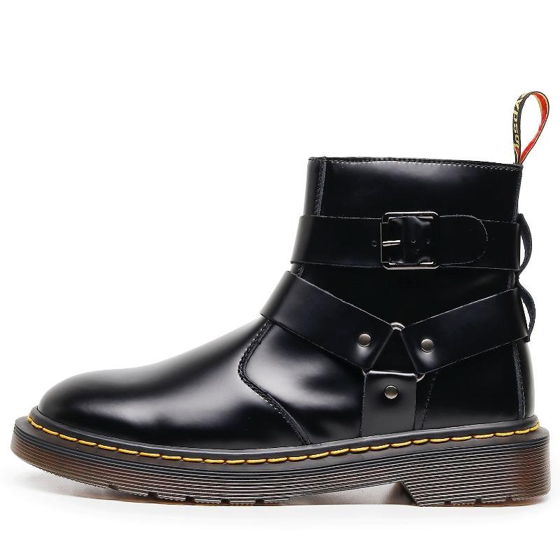 Buckle Chelsea Boots Women s Couple Motorcycle Boots Men s British Leather Short Boots Men s and Women s Casual Large Size Leather Shoes 35