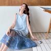 Light Blue Sleeveless Layered Two-Piece Look Dress, Summer Casual Flowy Slimming Long Dress for Women, Lightweight Vacation Outfit