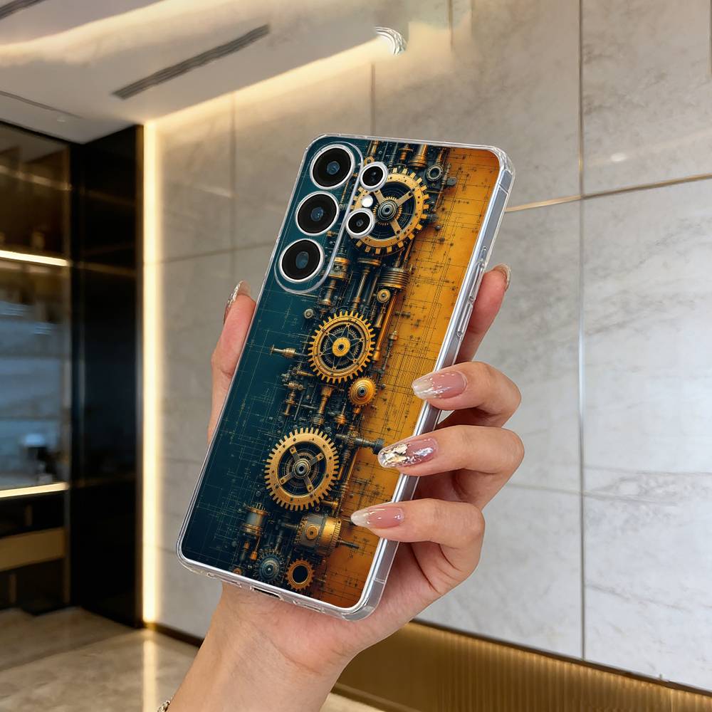 Mechanical Gear Clear Soft Silicone Phone Case forSamsung S25, S24, S21, S22, S23, S30, Ultra, S20, Plus