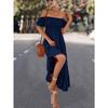 Short Sleeve Square Collar Summer Dress Women Fashion Pleated Elegant Ruffled Long Dresses Women Hight Waist Loose A-line Ladies Dress Clothes 809