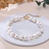 HENGSHENG Freshwater 8-9mm White Pearl Baroque With Small Gold Bead Bracelet 925 Sterling Silver  Jewelry Gifts for Women Girls