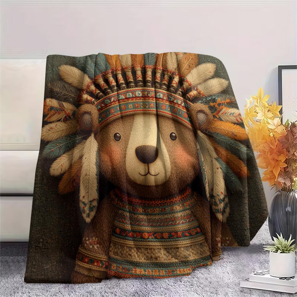 Native American Animals  Print Flannel Blanket, High quality Comfortable for All Seasons, Home Decor, Warmth and Comfort