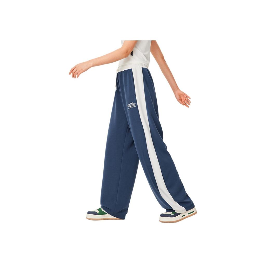 Li-Ning Sports Lifestyle Series Letter Casual Straight Leg Breathable Comfortable Knitted Sports Pants Women bottoms Deep-Navy AKLU568-2