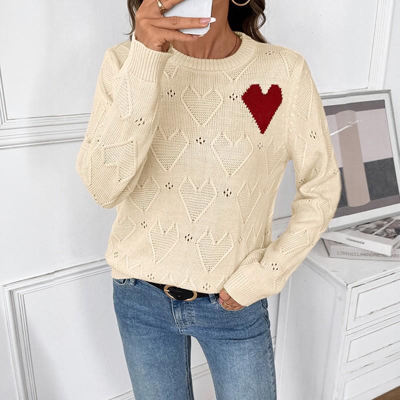 Womens Valentine Heart Sweater Loose Fit Long Sleeve Casual Style