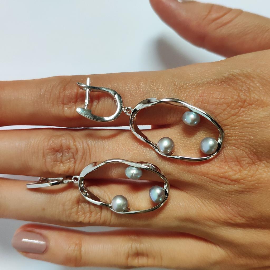 Silver Earrings with Natural Pearls (2128762)