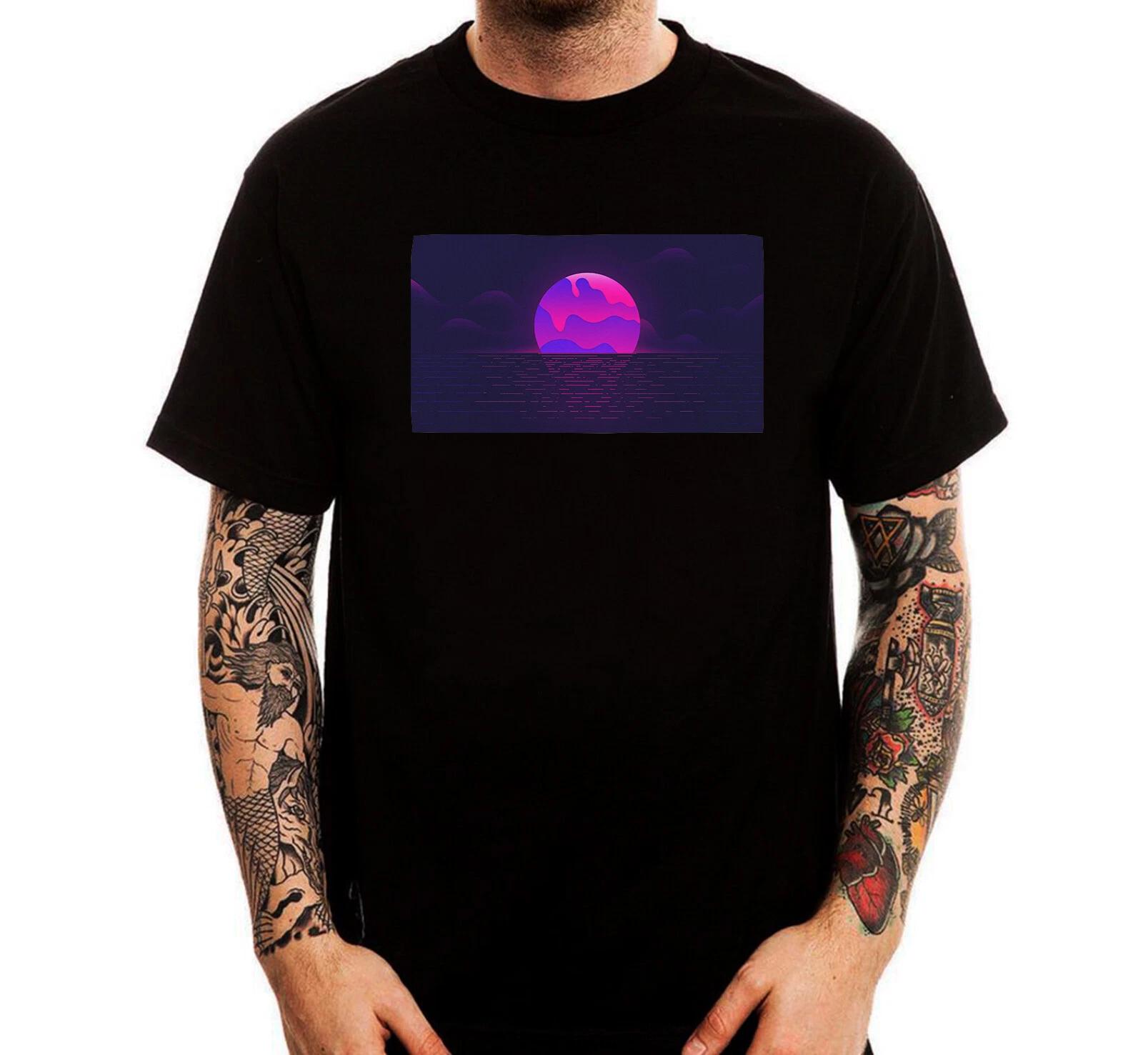 Vaporwave Slime Purple Sunset Aesthetic Cotton Printed  T-Shirt Top Tee 140