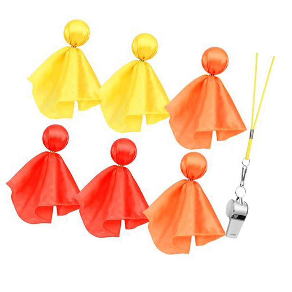 6pcs Referee Flag Challenge Flag with Metal Whistle for Football Game Football Penalty Flags Referee Gear Tossing Flags