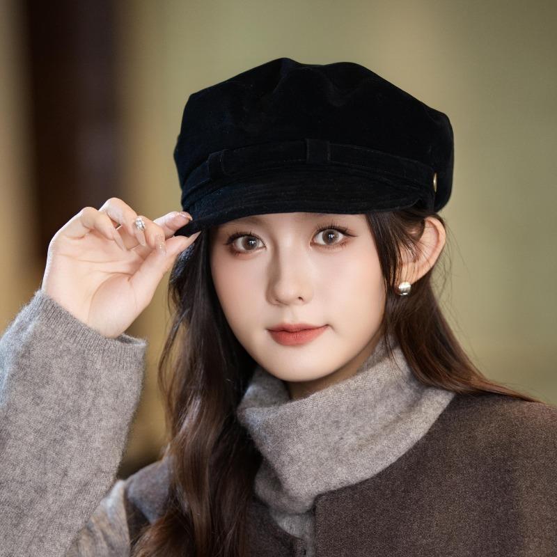 Women S Brown Flat Top Suede Like Korean Style Newsboy Cap