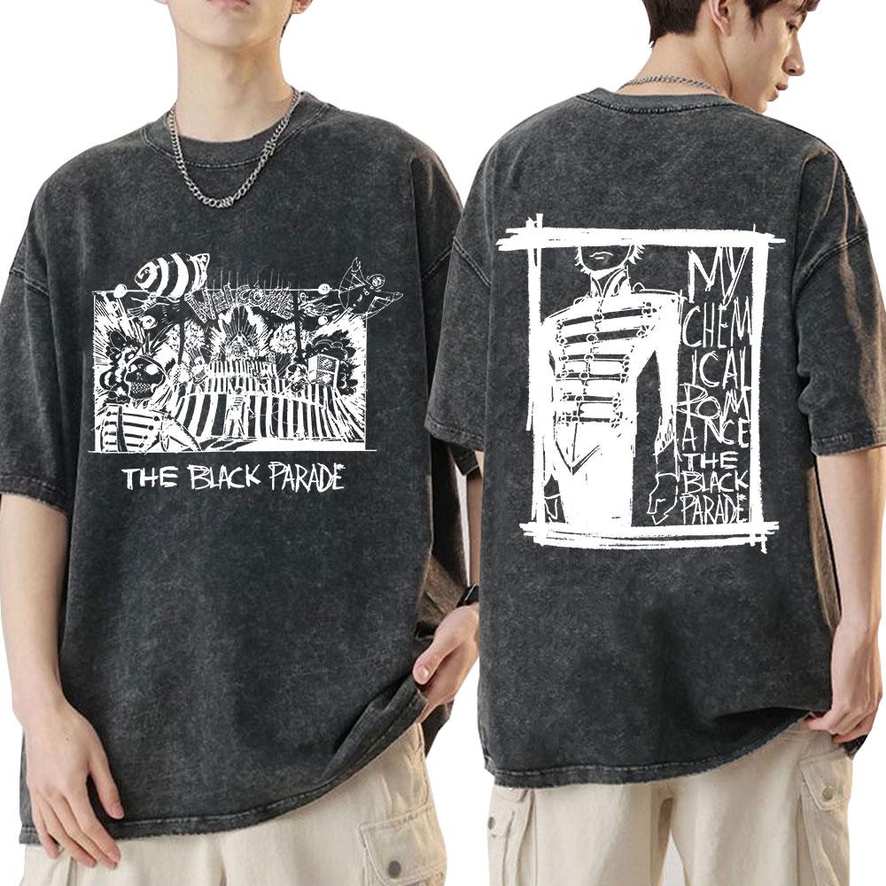 Koszulka Vintage Washed Zespół Rockowy My Chemical Romance Three Cheers for Sweet Revenge Koszulki Gotyckie Męskie Damskie Odzież Koszulki