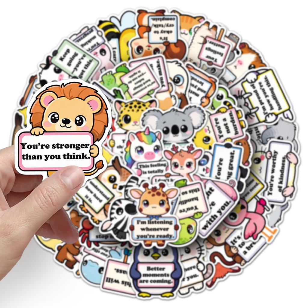 50-Pack Cute Animal Inspirational Stickers for Fridge, Phone, and Desktop
