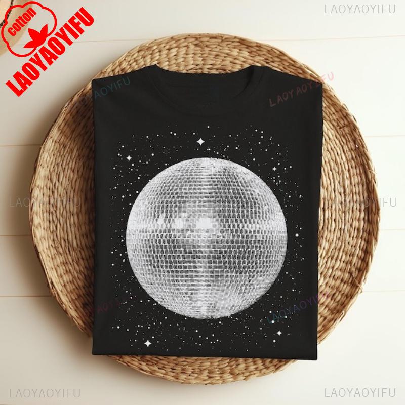Czarno-biały klub disco ball vintage retro koszulka DJ party strój nocny klubowy lata 80. 90. 1980. 1990. koszulka disco ball prezenty taneczne