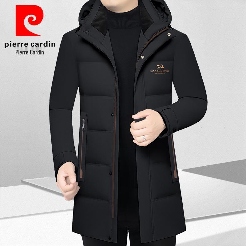 Pierre Cardin Men's Mid-Length Goose Down Jacket with Detachable Hood - Winter Business Casual Thick Outerwear