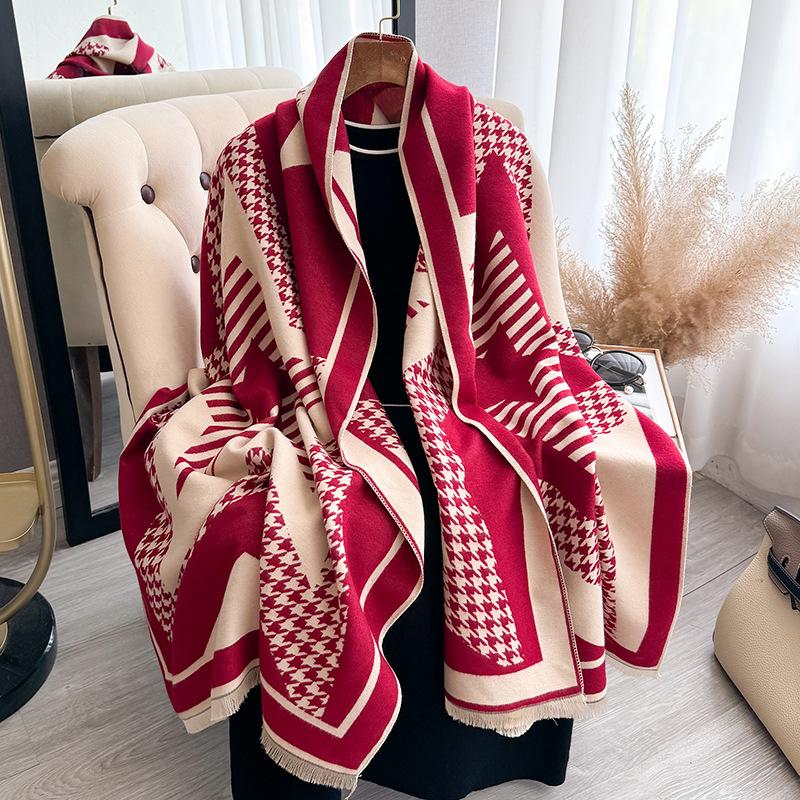 Qiandongge Versatile Contrasting Colors, Double-Sided Imitation Cashmere Scarf, Winter High-End Warm Shawl