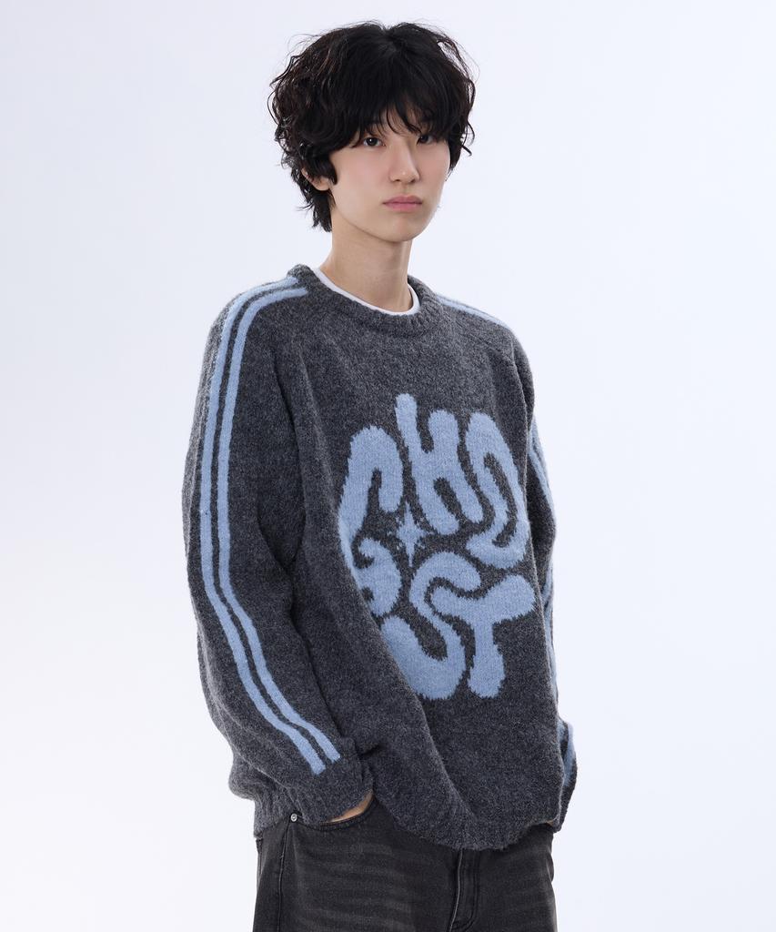 GHOST REPUBLIC Mohair Graphic Raglan Track Boucle Knit 4 Colors Gkm-159