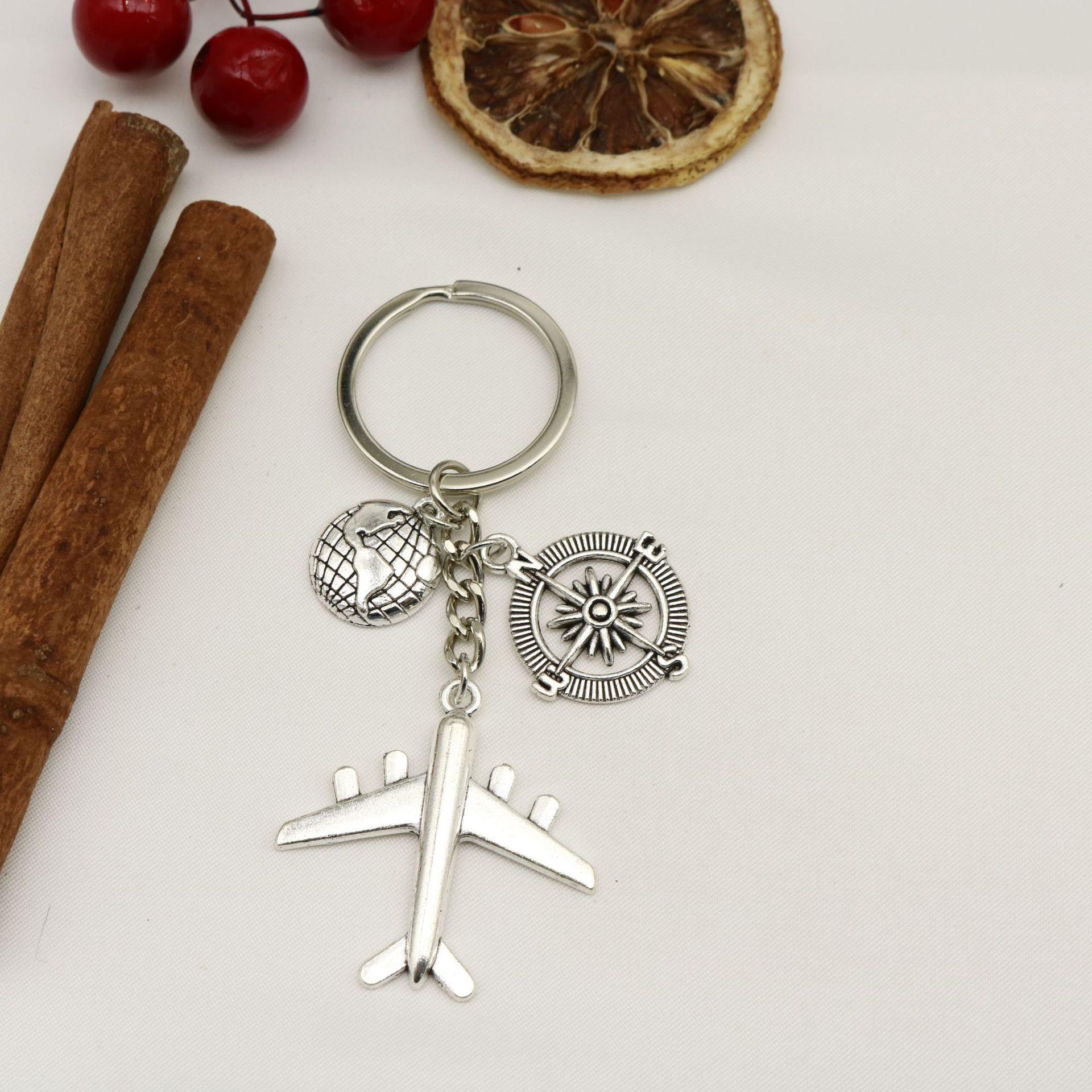 Airplane Model Alloy Keychain Pendant - Travel Map Ornament
