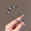 High-end Metal Crystal Leaf U-shaped Hairpin Women Simple Black Color Rhinestone Hair Clasp Bun Hair Sticks Hair Accessories