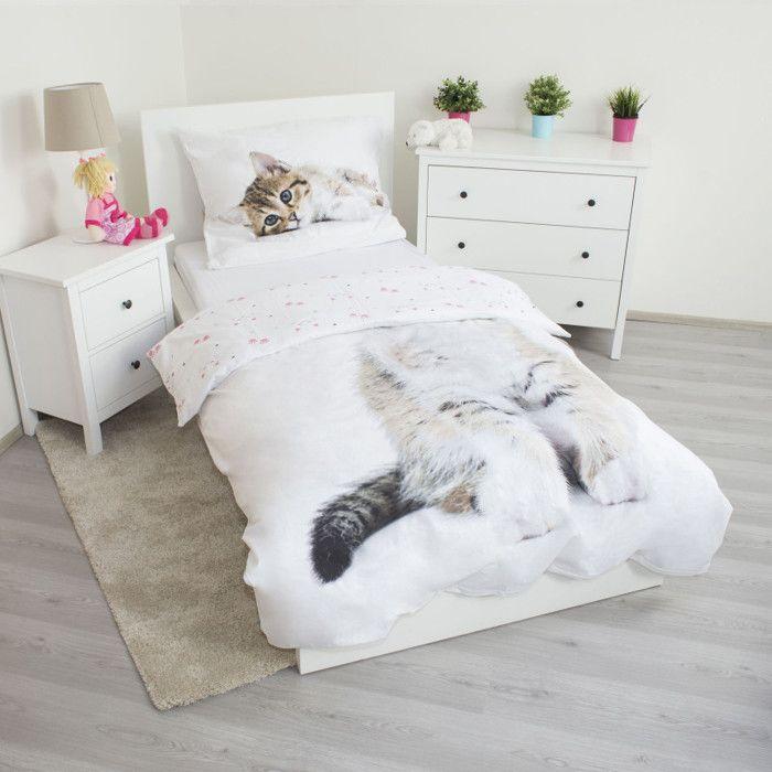 Housse de couette - GENERIQUE - Chaton Tigré - 140 x 200 cm - 100% coton - Réversible - Lavable en machine