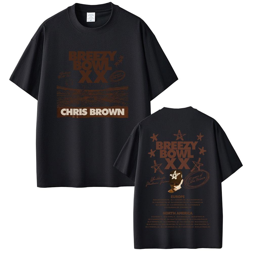 Rapper Chris Brown Breezy Bowl XX 2025 Tour T-shirt Men Women Casual Cotton Vintage T Shirts Summer Hip Hop Oversized T-shirts