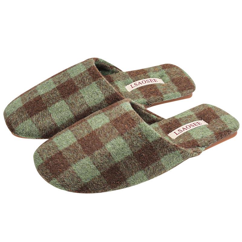 Women's Luxury Checkered Suede Fleece Slippers - Non-Slip Lightweight Tendon Sole