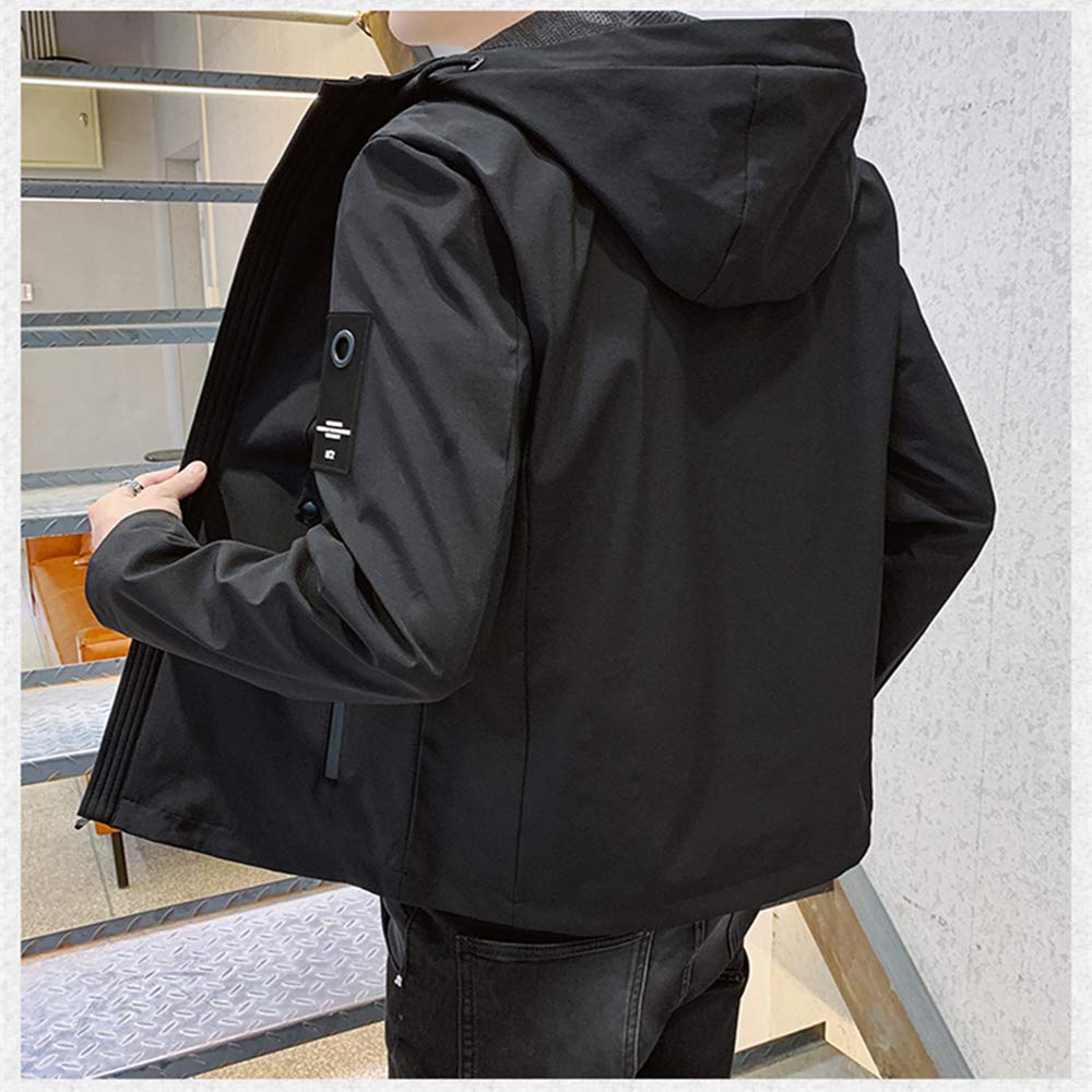 Long Plus Black M [Poperdision] Men's Jacket, Sleeved, Plain, Warm, Popular, Windbreaker, Spring, Autumn, Winter, Hooded, Casual, Windproof,