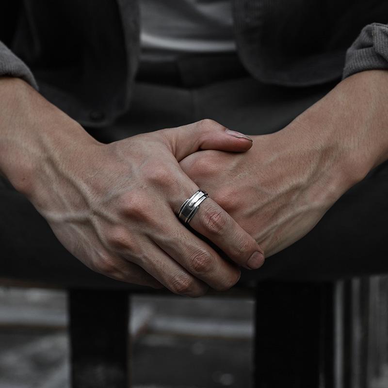 Retro Overlapping Bridges Ring For Men Silver Color Punk Gothic Open Ring Handmade Designer Jewelry Unisex Accessoriess Gift
