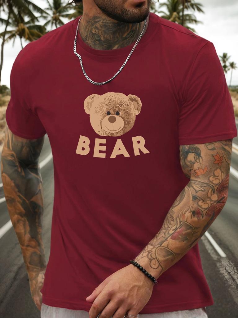 Short Sleeve TShirt Little Bear Mens 100 Cotton Pattern Printed Shirt Summer Round Neck Breathable Casual Fashion Cool Tee