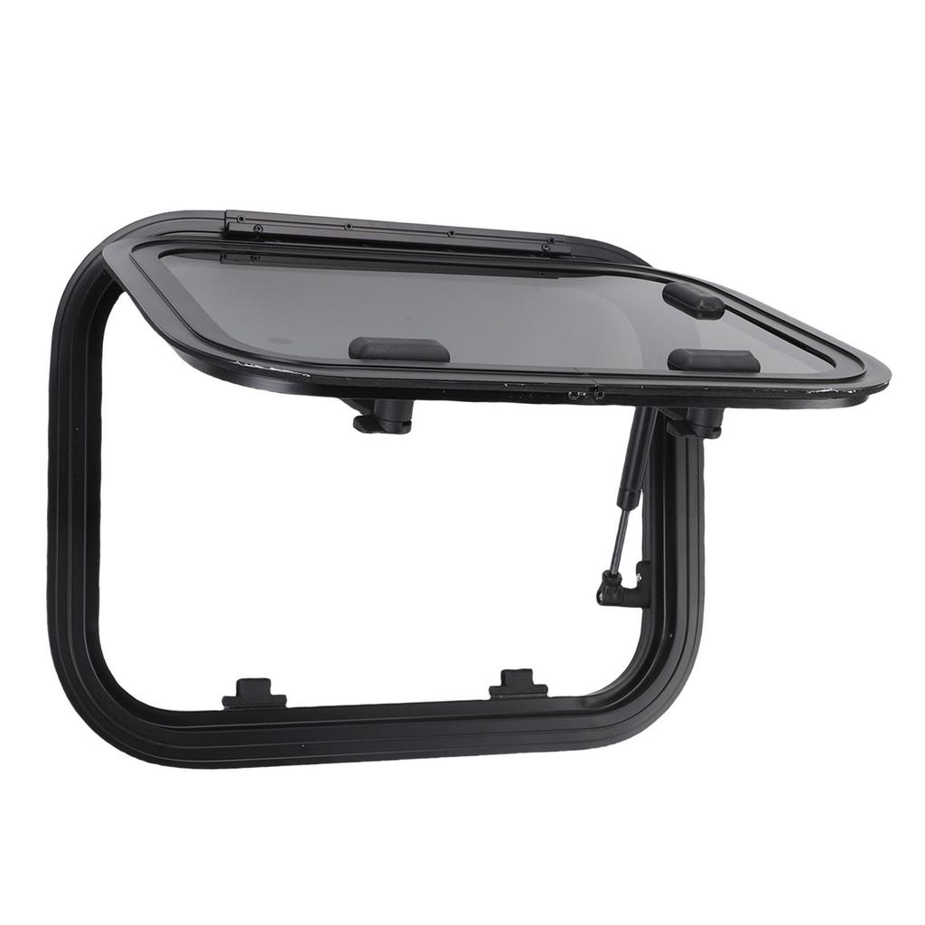 16x12in RV Window Black Tempered Glass Sunproof Motorhome Exit Window with Support Rod and Screen for Trailer Van Truck