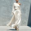 Women's Color One-Shoulder Long Sleeve Top and High-Waist Skirt Two-Piece Outfit Set