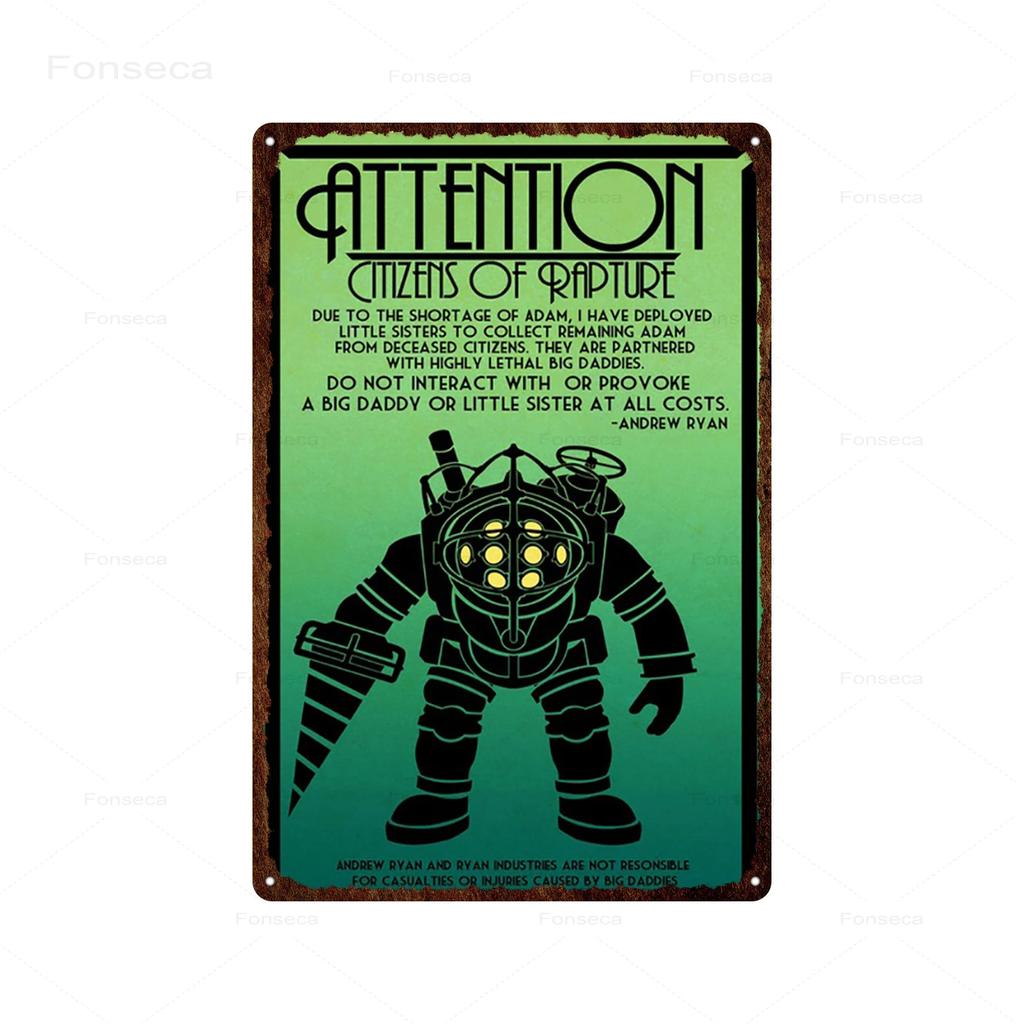 Shooting Game Bioshock Tin Sign Infinite High Quality Retro Meatl Plaques Vintage Wall Art Iron Painting for Home Bar Decoration