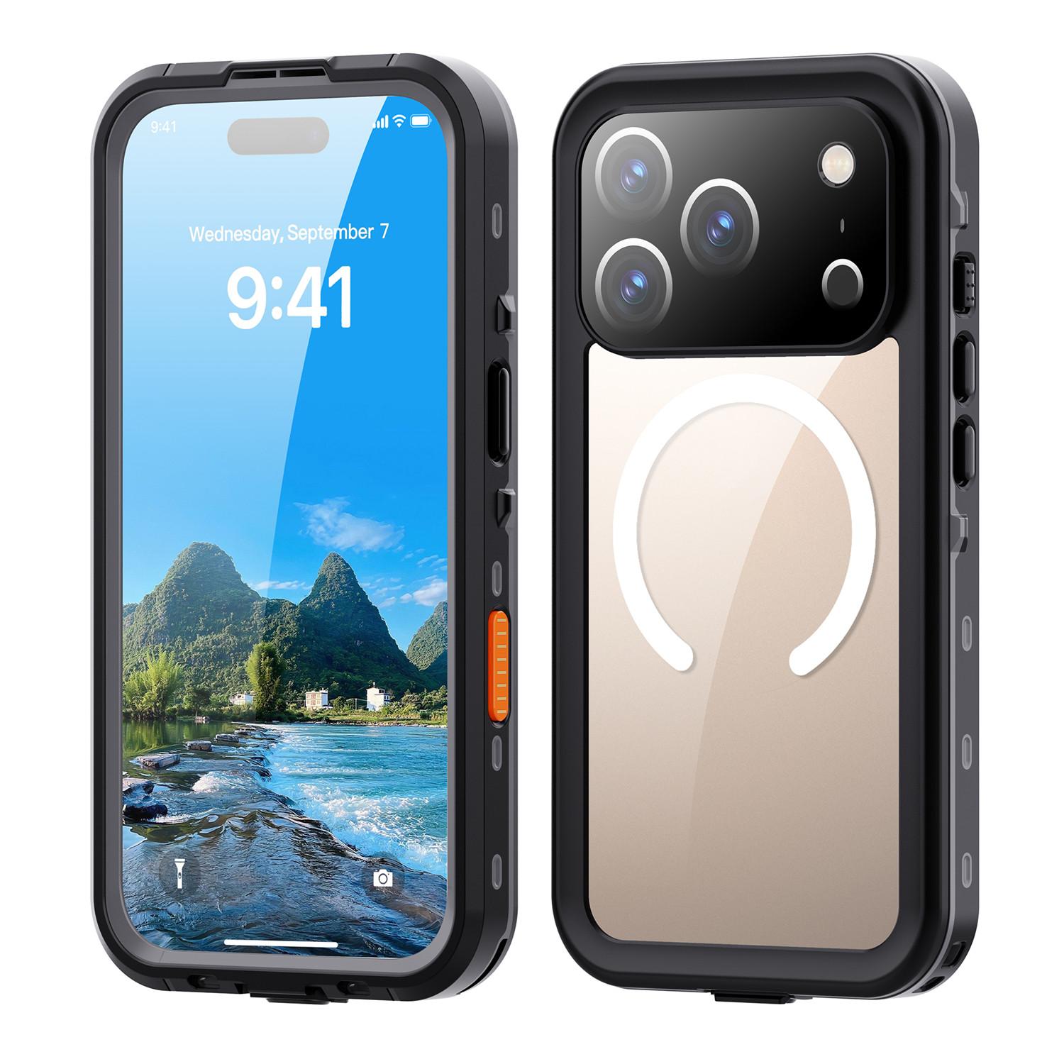 

Full Sealed IP68 Waterproof Case For iPhone 17 Pro Max 17 Air 16 E 15 14 Plus 13 Underwater Diving Magsafe Magnetic Cover iPhone 15 чёрный