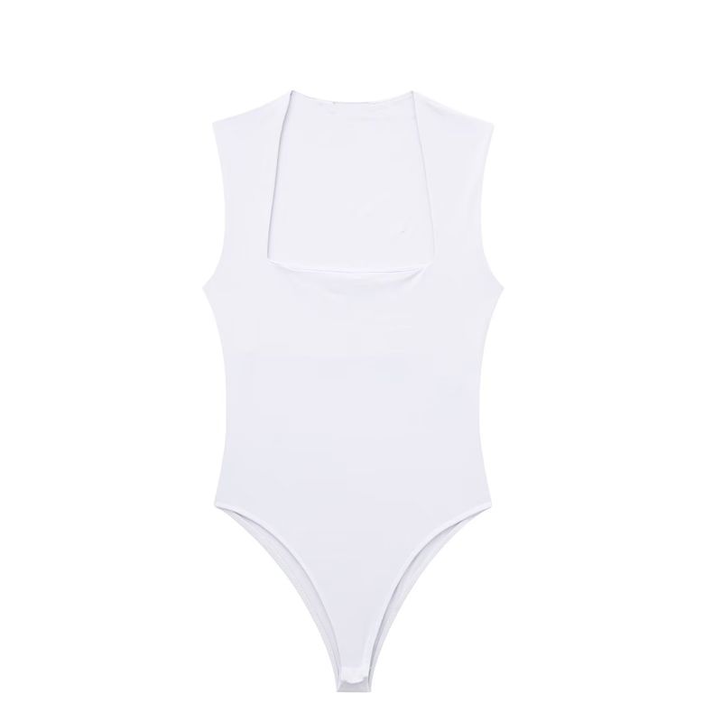 

Wmxz Summer 3905008 New Arrival Square Collar Width Shoulder Strap Snap Silm Easiest for Match Jumpsuit 3905/008 White S