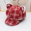 Cute kitten ears plaid octagonal hat women's autumn and winter British college style shows the face of the small versatile newsboy hat tide