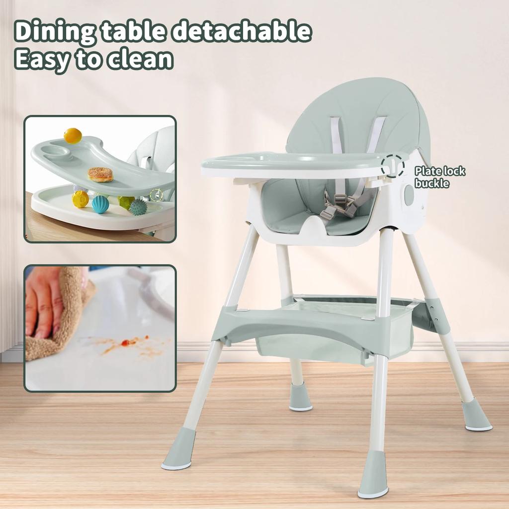 Foldable Baby High Chair, Feeding Chair, Table and Chair, Children's High Chair, Removable Double-layer Tray
