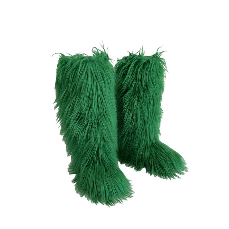 Faux Fur Snow Boot for Women Winter Warm Fluffy Long Furry Long Boots Women's Outdoor Fuzzy Knee-High Boots Plush Warm Snow Shoes for Outdoor Indoor