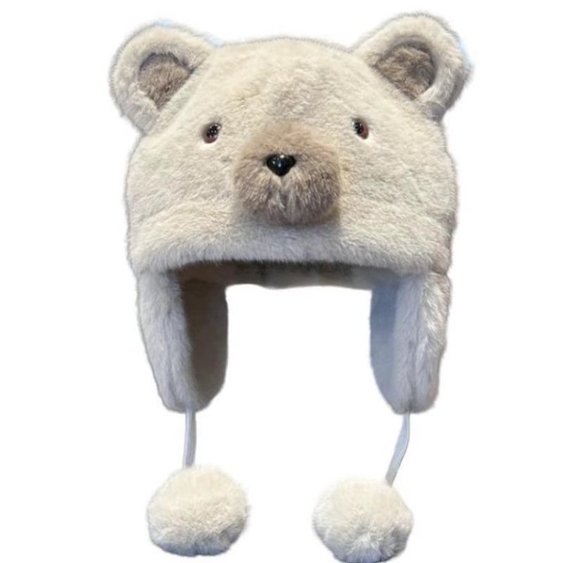 Bären Plüschmütze Damen niedlich vielseitig Ohrenmütze Winter Outdoor verdickt kalt- und winddicht Herren