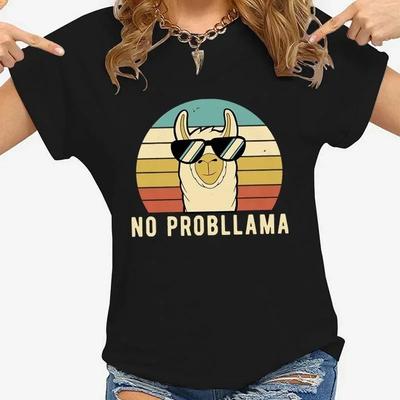 Design T-Shirt Damen Lässig Rundhalsausschnitt Kurzarm Lustige Lama Grafik Gedrucktes T-Shirt Mode Kreativ Sommer Kurzärmlig