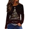 Women's Fashion Casual Slit Hem Round Neck Long Sleeve Loose Christmas Printed T-Shirt Ladies Top