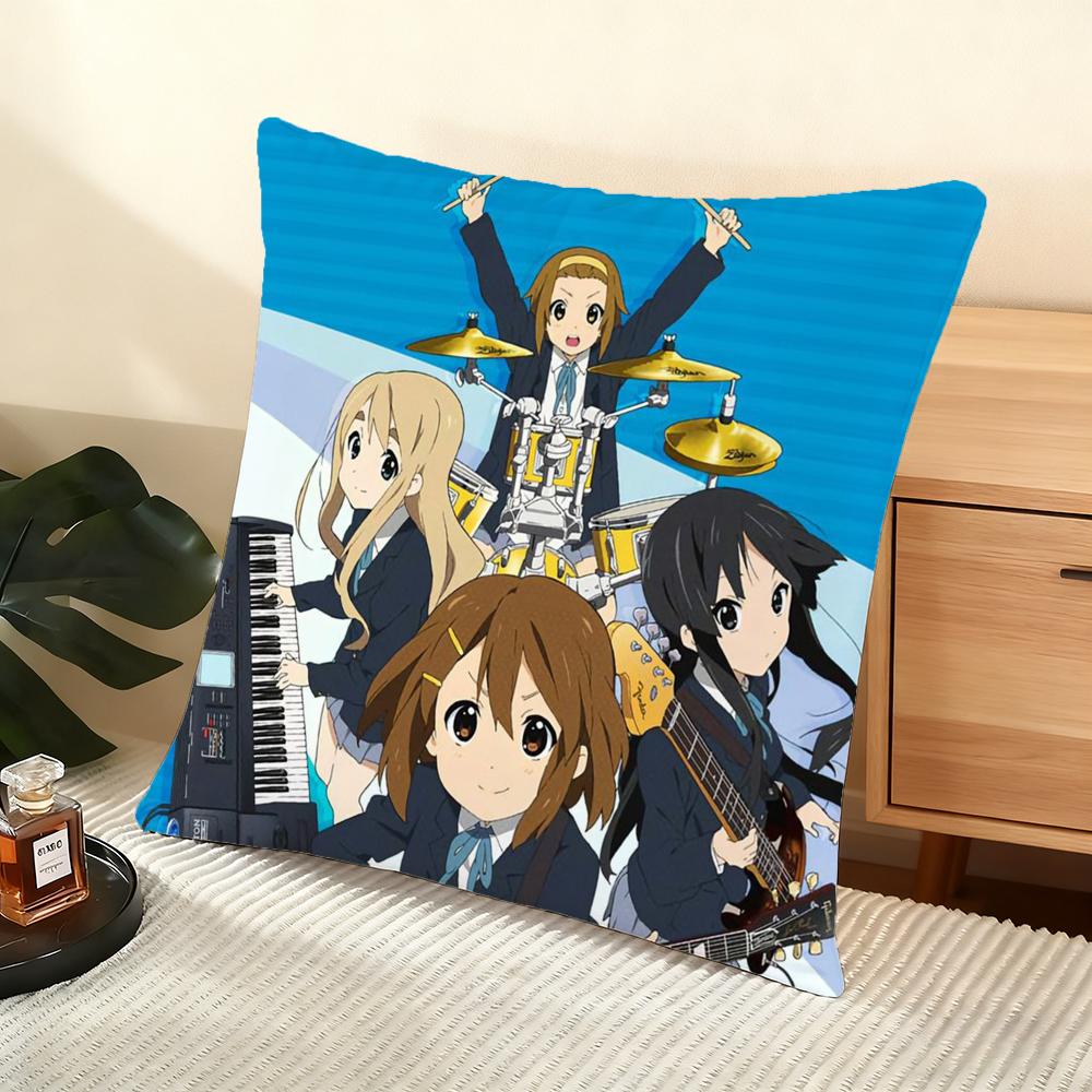 Anime K-K-On! Cartoon Cushion Cover Soft Short Plush Pillow Cover Smooth Cozy Texture Aesthetic Cushion Case Home Decor
