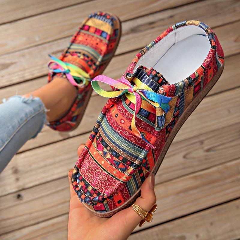 New casual single shoes women's color lace-up graffiti low-top canvas shoes wood grain platform shoes