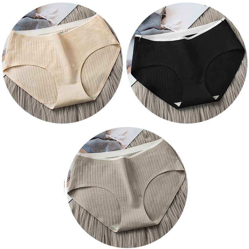 3Pcs Women's Underwear Cotton Seamless Stripes Panties Soild Color Skin- friendly Lingerie Woman Panty Low Waist M-XL Plus Size