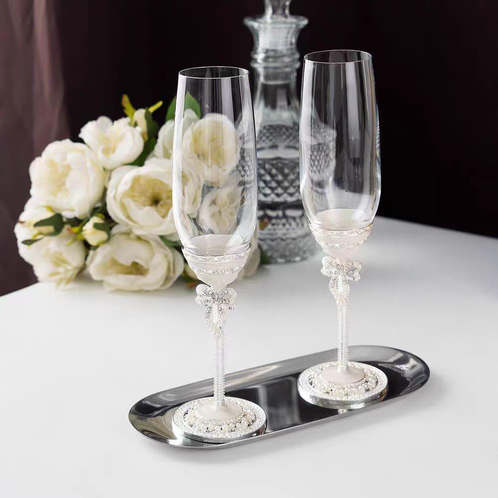 Luxury Bowknot High Footed Wine Glass Enamel Red Wine Cups Handcrafted Goblet for Wedding Champagne Glass Sets Anniversary Gifts