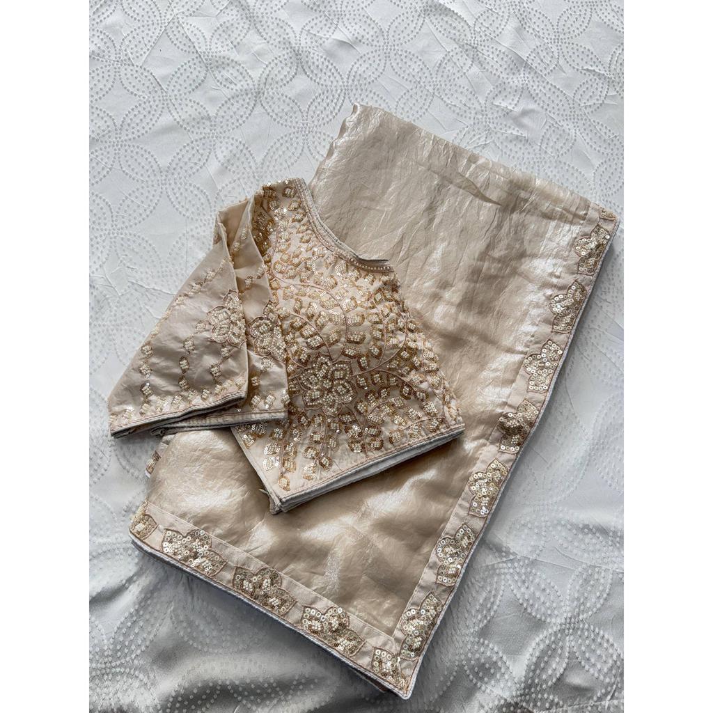 DESIGNER PARTY WEAR COLLECTION | Fendy Satin Silk Saree with Heavy Beads & Sequence Embroidery