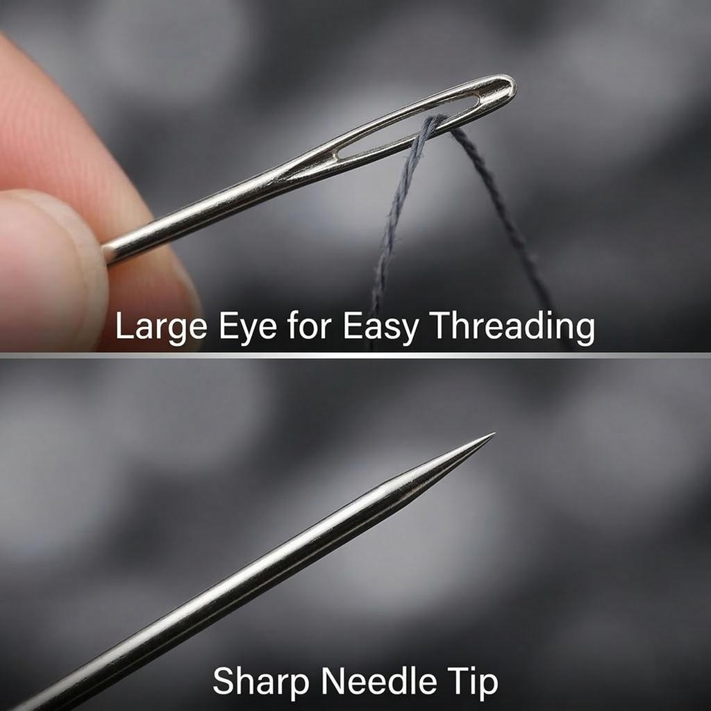 37 PCS Big Eye Steel Sewing Needles Kit, Steels Needle For Hand Sewing With Thimble, Threader, Thread Rippers For Beginner And Clothing