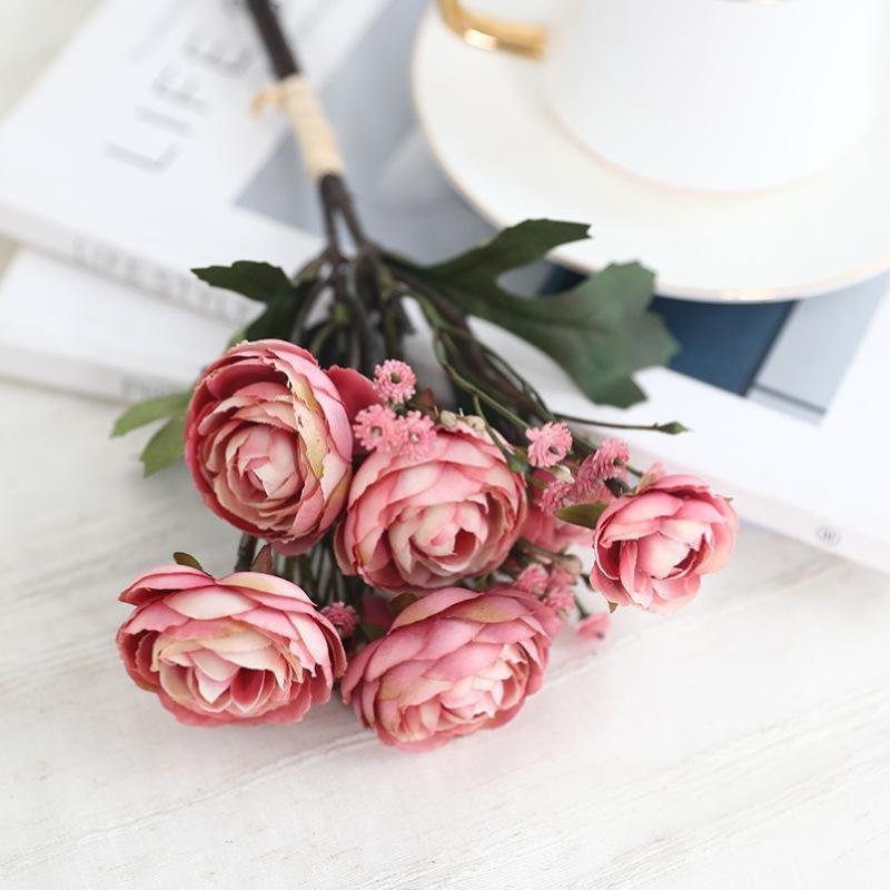 

3 Bunches Of Small Camellia Flowers Wedding Scene Living Room Decoration Floral Ornaments Props Accessories Fake Flowers