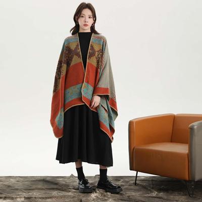 Damen Retro Herbst/Winter Schal: Warmer Schlitzumhang, Schal aus Kunstkaschmir