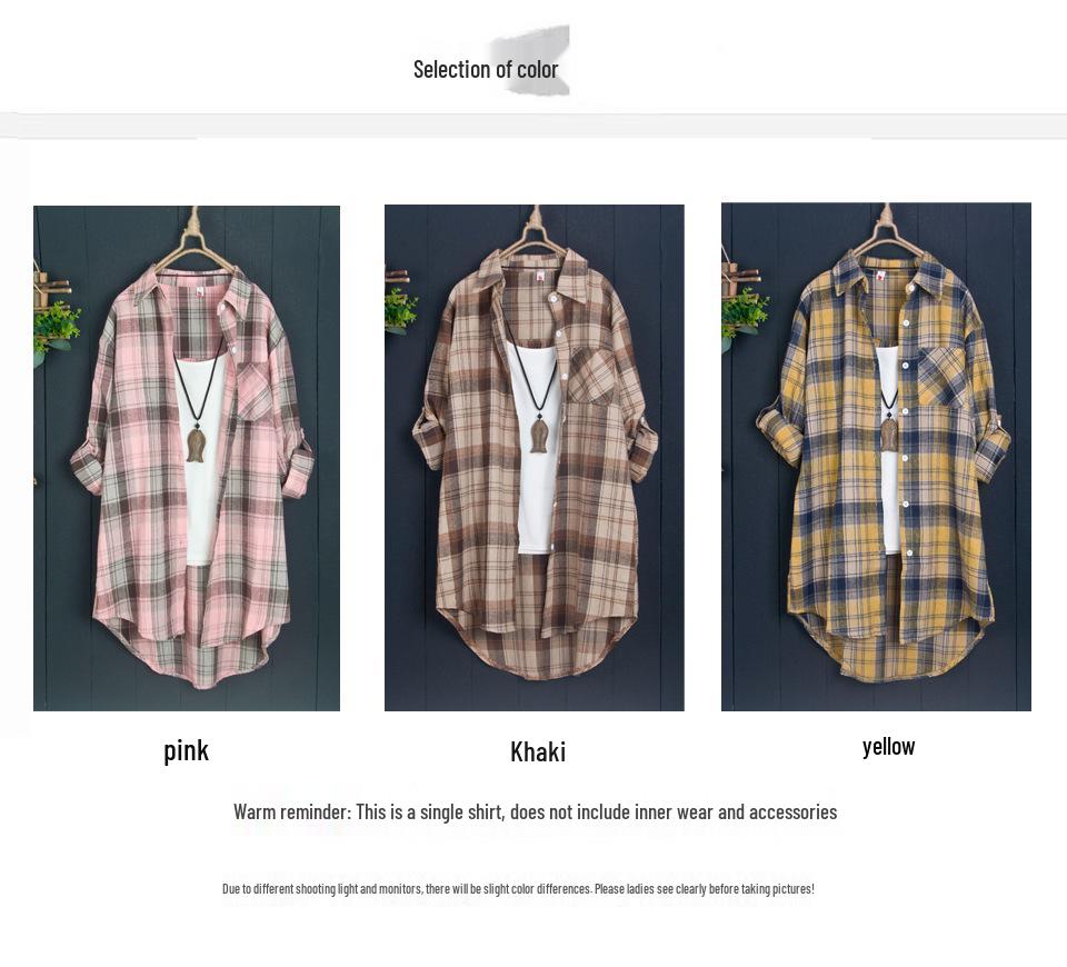 Camicia Giacca da Donna a Quadri Rosa in Cotone e Lino di Media Lunghezza Larga Primavera/Autunno